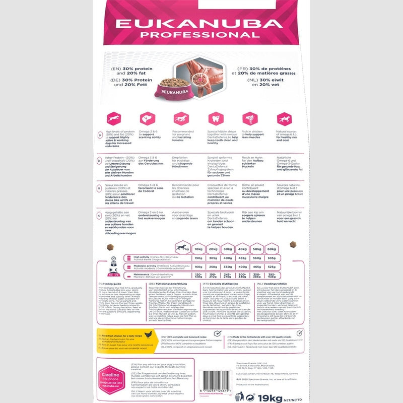EUKANUBA droogvoer (brokjes) voor volwassen honden; recept voor werkende honden die uithoudingsvermogen nodig hebben 19 kg