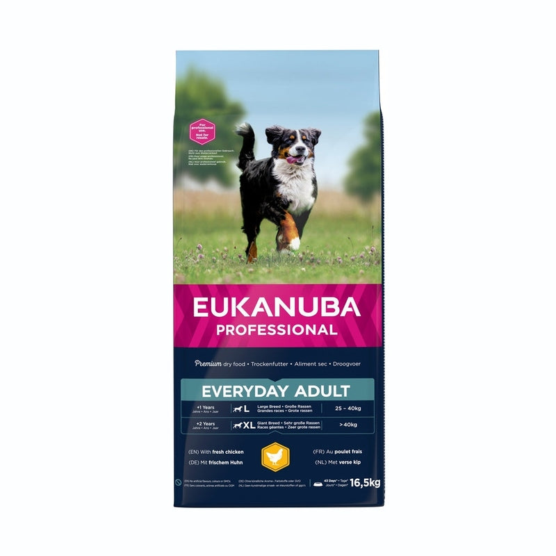EUKANUBA droog hondenvoer (brokjes) voor volwassen honden van grote rassen met verse kip - everyday breeder bag 16,5 kg