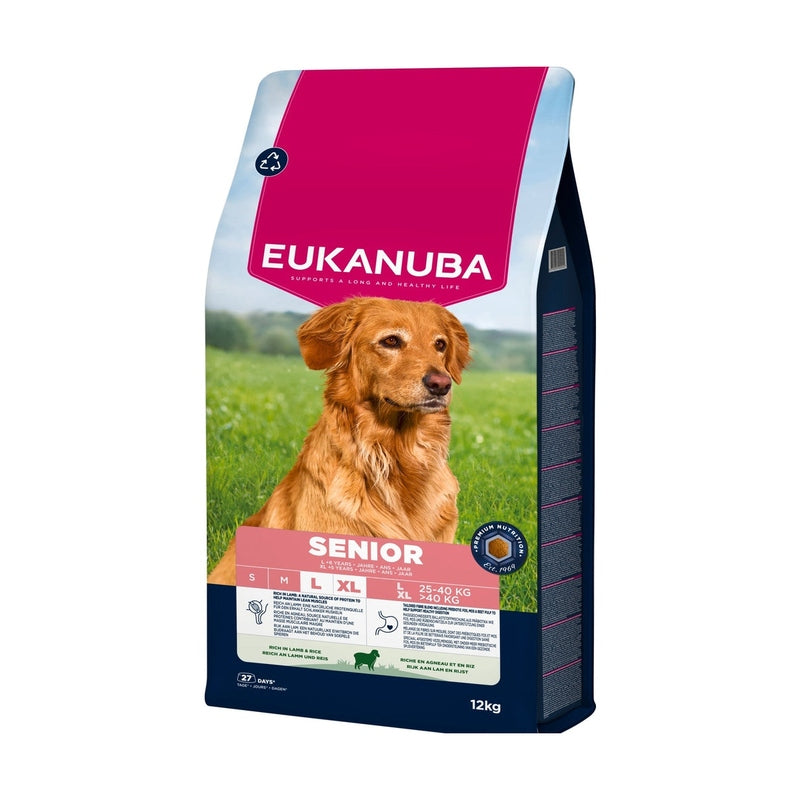 EUKANUBA droog hondenvoer voor senior honden van grote rassen, rijk aan lam en rijst 12 kg
