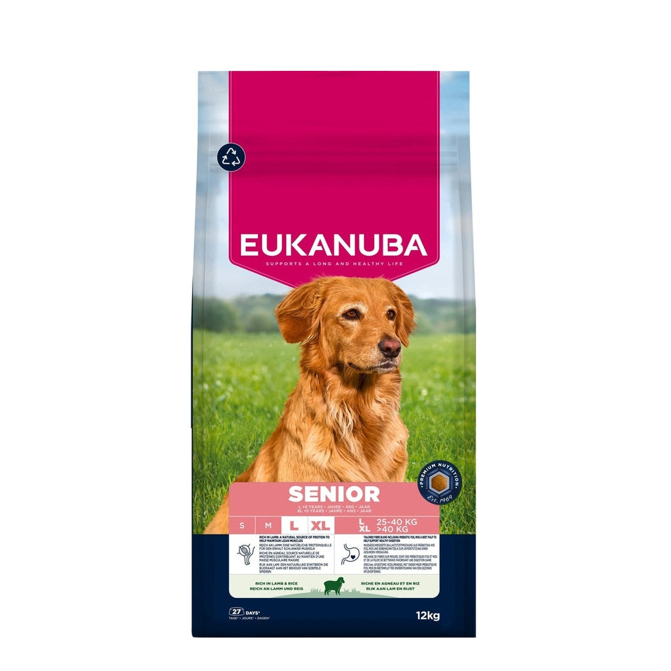 EUKANUBA droog hondenvoer voor senior honden van grote rassen, rijk aan lam en rijst 12 kg
