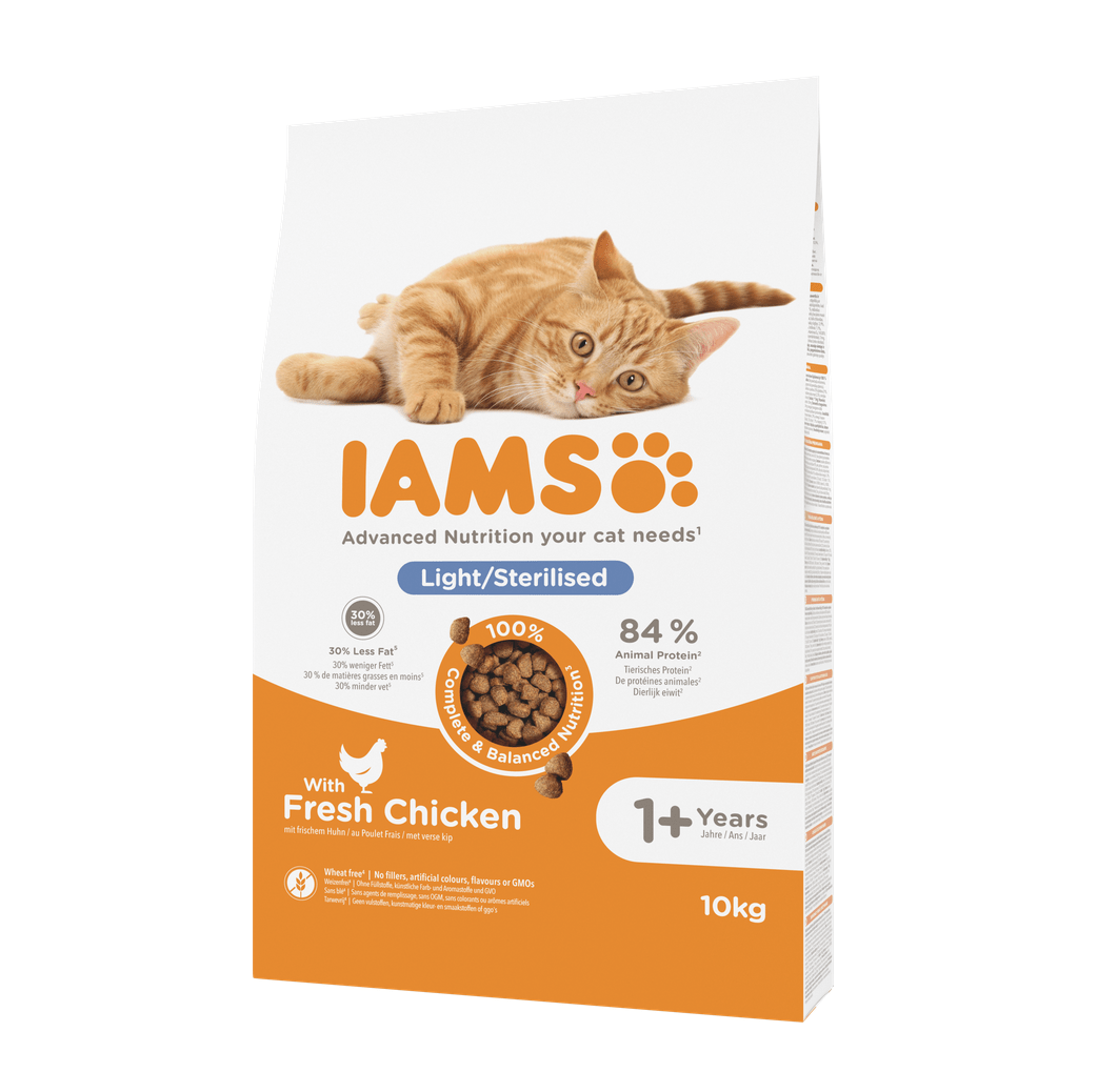 IAMS Advanced Nutrition Light/Sterilised 1+ Years droogvoer met verse kip voor katten 10 kg