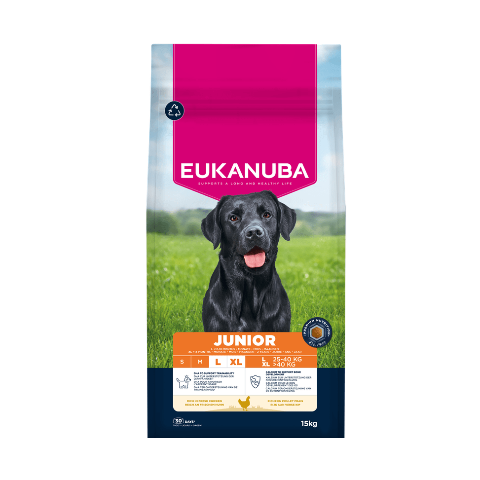 EUKANUBA droog hondenvoer voor jonge honden van grote rassen, rijk aan verse kip 15 kg