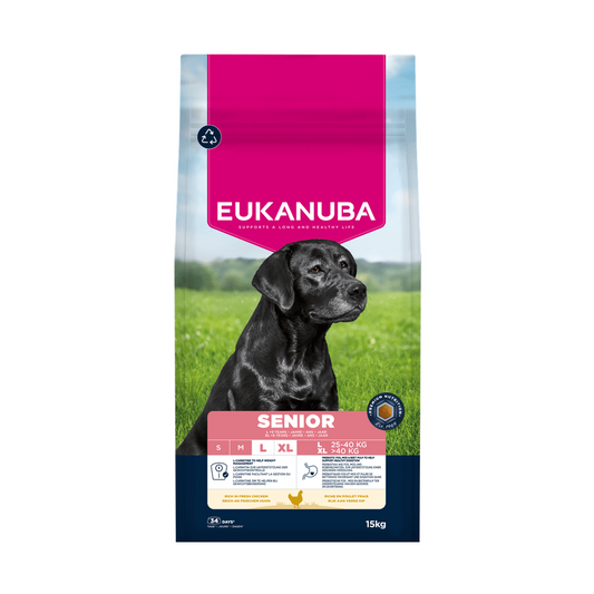 EUKANUBA droog hondenvoer voor senior honden van grote rassen, rijk aan verse kip 15 kg