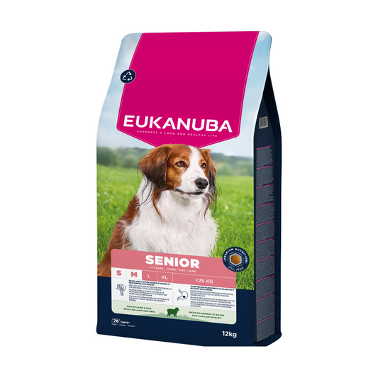 EUKANUBA droogvoer voor kleine en middelgrote senior honden, rijk aan lam en rijst 12 kg