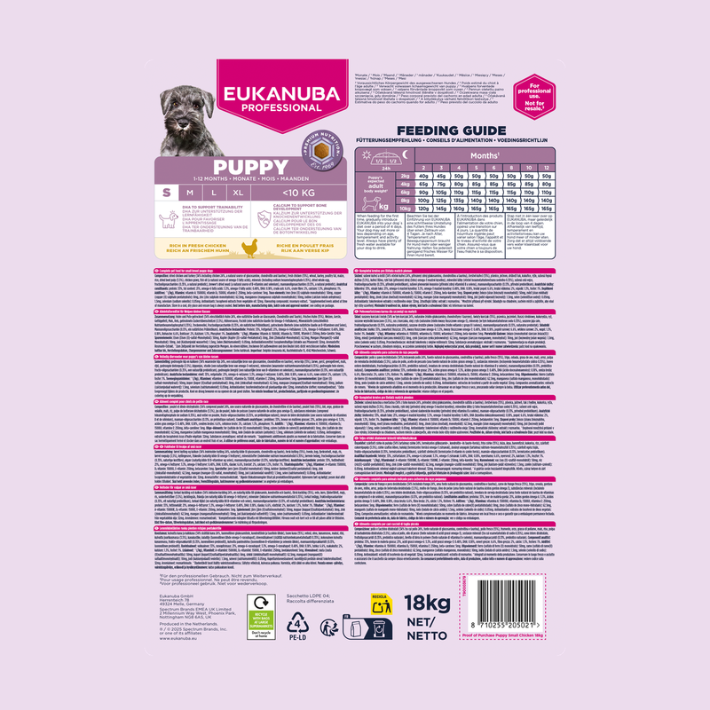 EUKANUBA droog hondenvoer voor puppy's van kleine rassen, rijk aan verse kip 18 kg