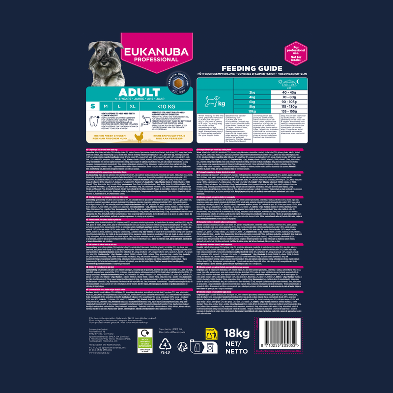 EUKANUBA droog hondenvoer voor volwassen honden van kleine rassen, rijk aan verse kip 18 kg