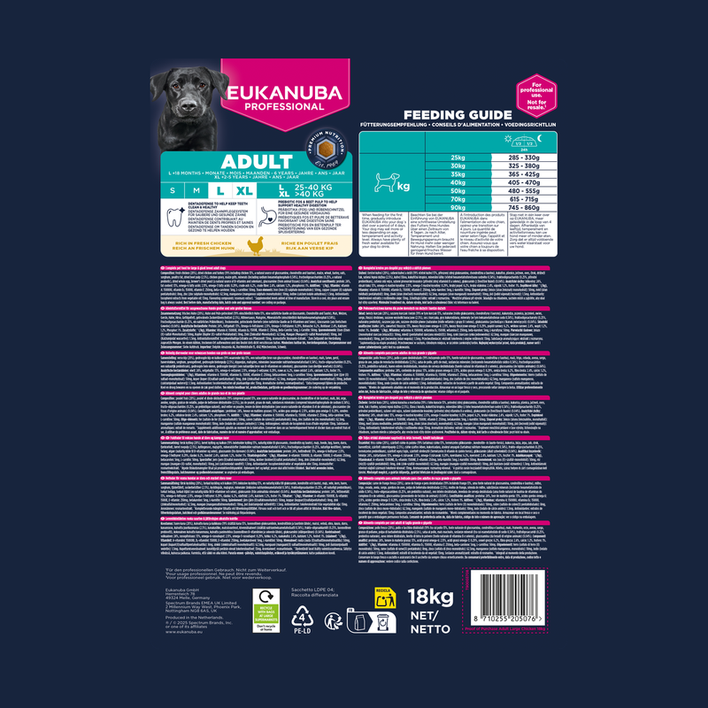 EUKANUBA droogvoer voor volwassen honden van grote rassen, rijk aan verse kip 18 kg