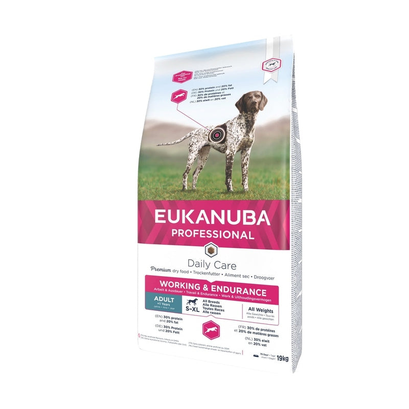 EUKANUBA droogvoer (brokjes) voor volwassen honden; recept voor werkende honden die uithoudingsvermogen nodig hebben 19 kg