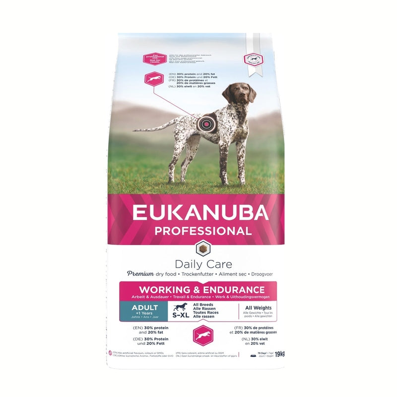 EUKANUBA droogvoer (brokjes) voor volwassen honden; recept voor werkende honden die uithoudingsvermogen nodig hebben 19 kg