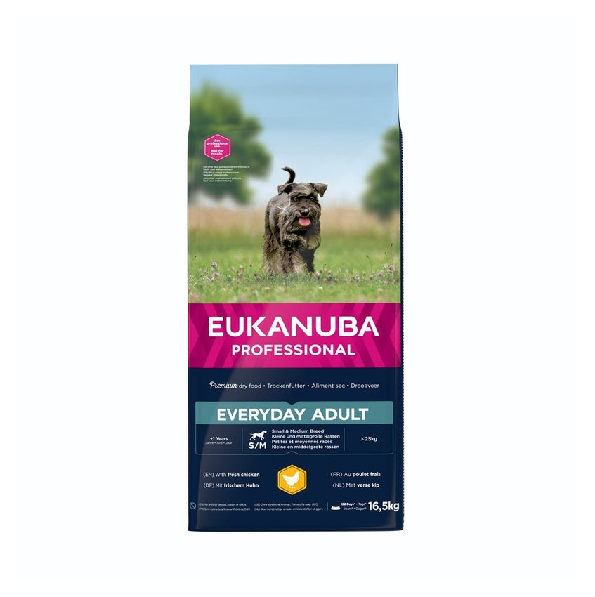 EUKANUBA droog hondenvoer (brokjes) voor volwassen honden van kleine en middelgrote rassen met verse kip - everyday breeder bag 16,5 kg