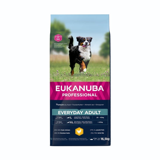 EUKANUBA droog hondenvoer (brokjes) voor volwassen honden van grote rassen met verse kip - everyday breeder bag 16,5 kg