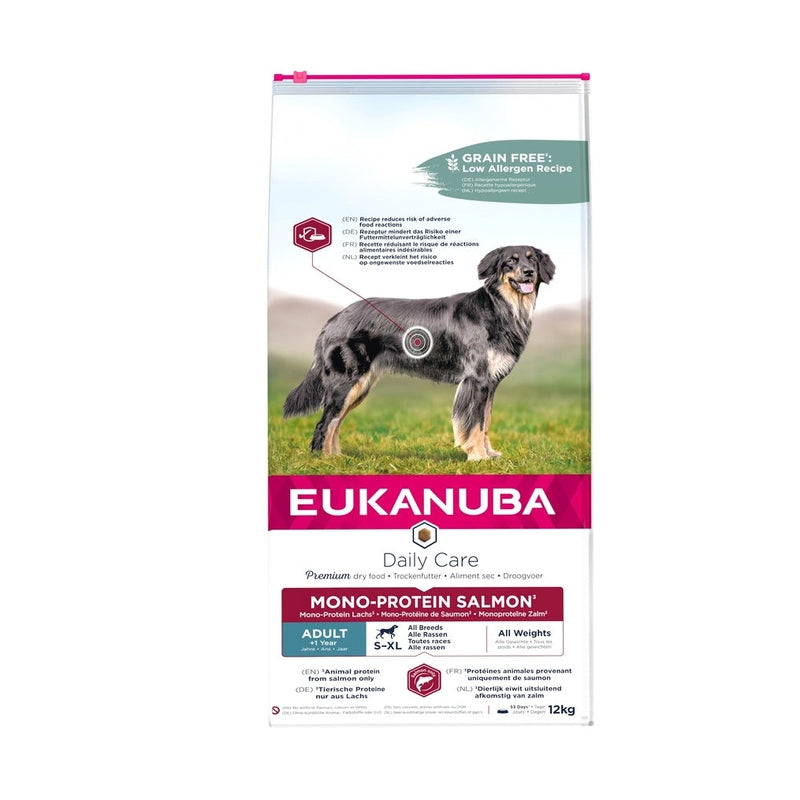 EUKANUBA Daily Care droogvoer (brokjes) voor volwassen honden, met zalm als enkelvoudig eiwit* rijk aan vers ingevroren zalm 12 kg