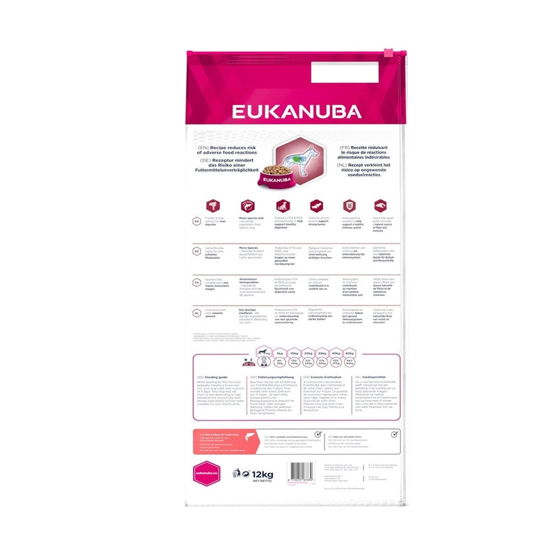 EUKANUBA Daily Care droogvoer (brokjes) voor volwassen honden, met zalm als enkelvoudig eiwit* rijk aan vers ingevroren zalm 12 kg