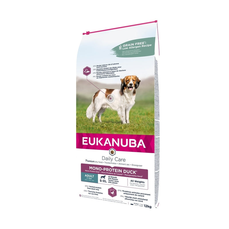 EUKANUBA Daily Care droogvoer (brokjes) voor volwassen honden - Samenstelling met één eiwitbron, rijk aan vers ingevroren eend 12 kg