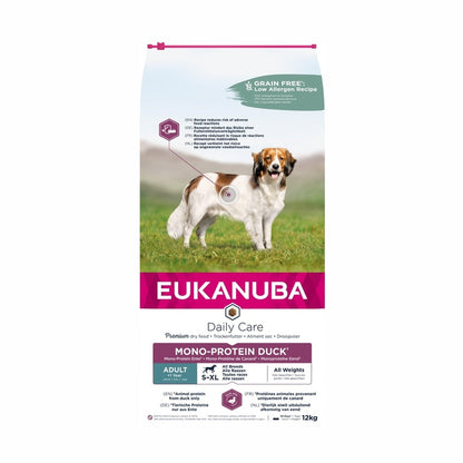 EUKANUBA Daily Care droogvoer (brokjes) voor volwassen honden - Samenstelling met één eiwitbron, rijk aan vers ingevroren eend 12 kg