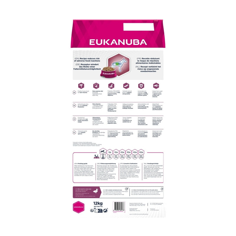 EUKANUBA Daily Care droogvoer (brokjes) voor volwassen honden - Samenstelling met één eiwitbron, rijk aan vers ingevroren eend 12 kg