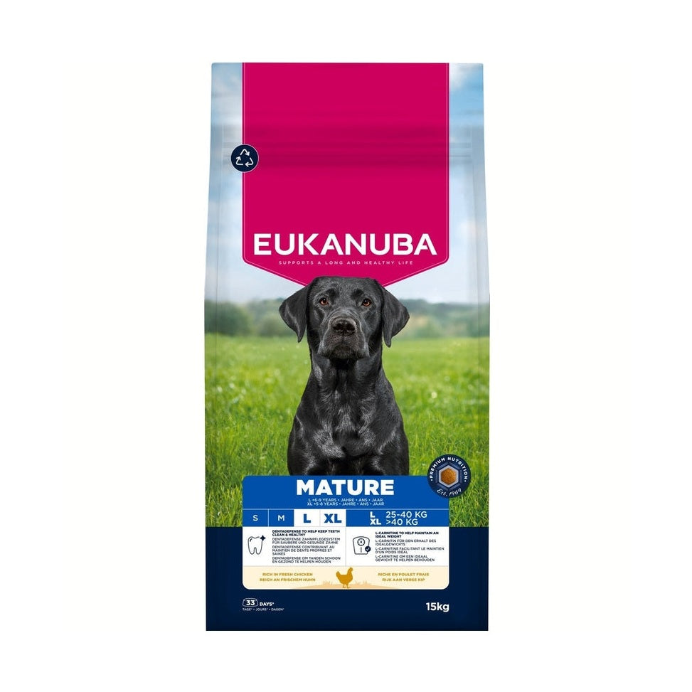 EUKANUBA droog hondenvoer voor oudere honden van grote rassen, rijk aan verse kip 15 kg
