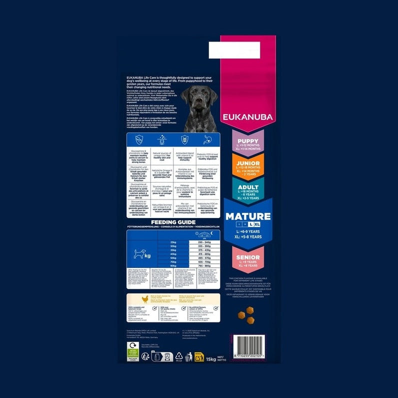 EUKANUBA droog hondenvoer voor oudere honden van grote rassen, rijk aan verse kip 15 kg