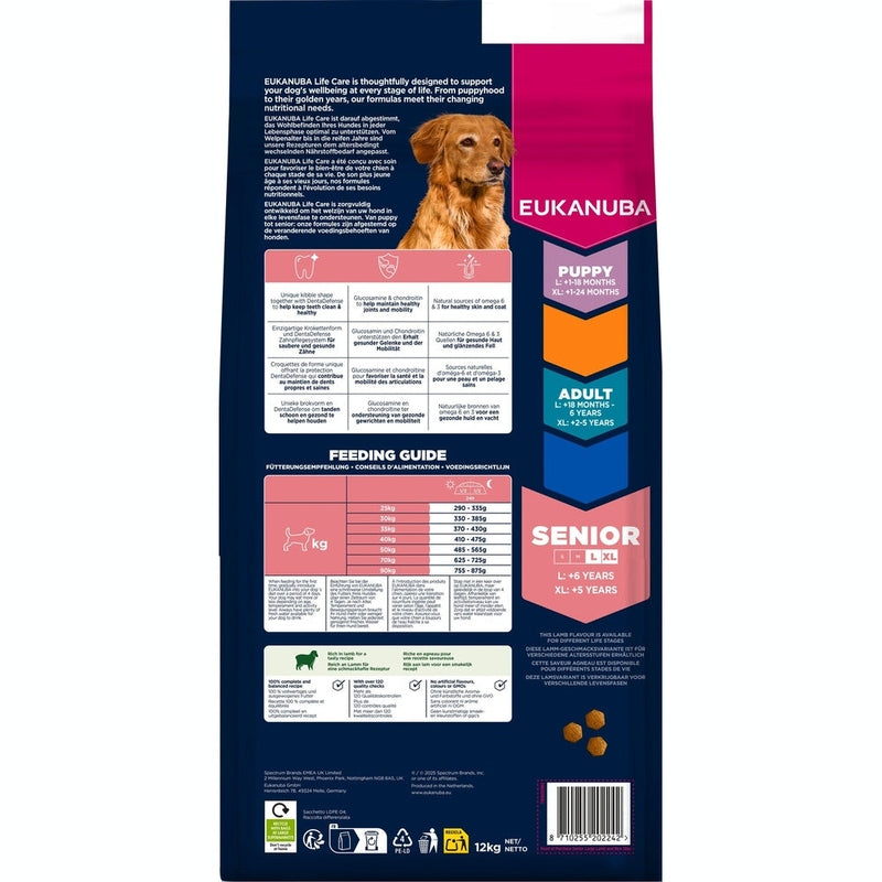 EUKANUBA droog hondenvoer voor senior honden van grote rassen, rijk aan lam en rijst 12 kg