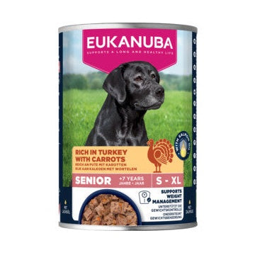 EUKANUBA natvoer voor senior honden, rijk aan kalkoen met wortelen 400 g