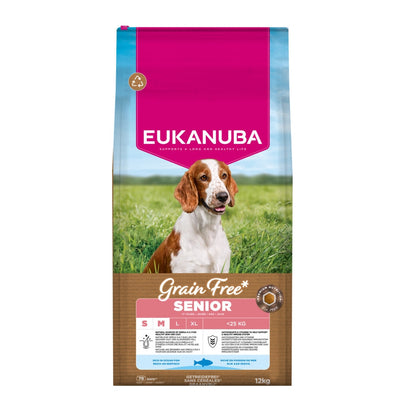 EUKANUBA droogvoer voor senior honden van kleine en middelgrote rassen, graanvrij, oceaanvis 12 kg