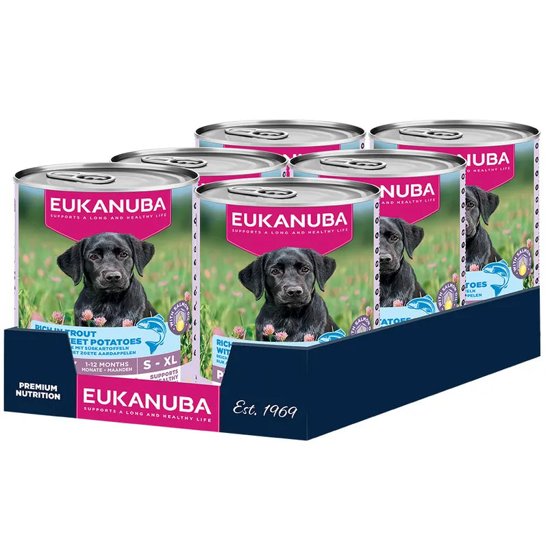 EUKANUBA natvoer voor puppy's, rijk aan forel met zoete aardappelen 400 g