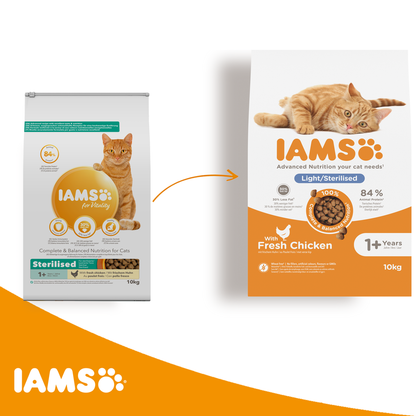 IAMS Advanced Nutrition Light/Sterilised 1+ Years droogvoer met verse kip voor katten 10 kg