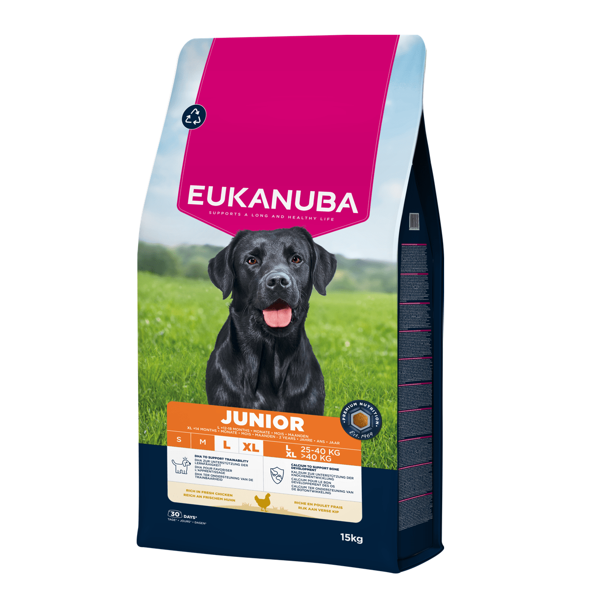 EUKANUBA droog hondenvoer voor jonge honden van grote rassen, rijk aan verse kip 15 kg