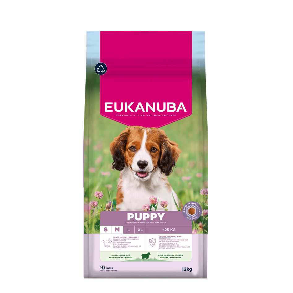 EUKANUBA droogvoer voor puppy's van kleine en middelgrote rassen, rijk aan lamsvlees en rijst 12 kg