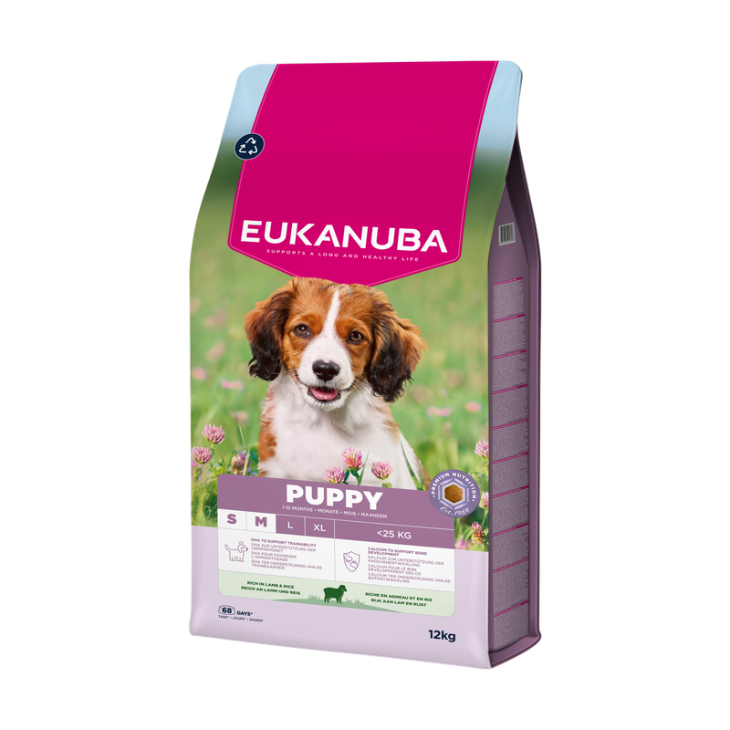 EUKANUBA droogvoer voor puppy's van kleine en middelgrote rassen, rijk aan lamsvlees en rijst 12 kg