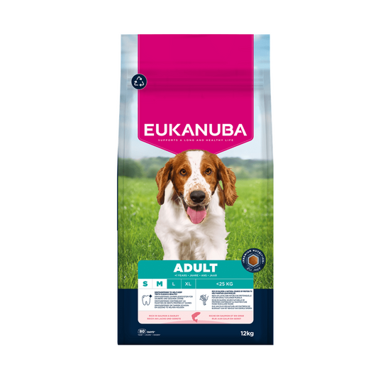EUKANUBA droogvoer voor kleine en middelgrote volwassen honden, rijk aan zalm en gerst 12 kg