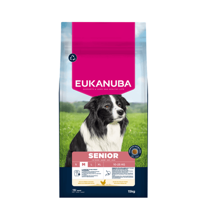 EUKANUBA droog hondenvoer voor senior honden van middelgrote rassen, rijk aan verse kip 15 kg