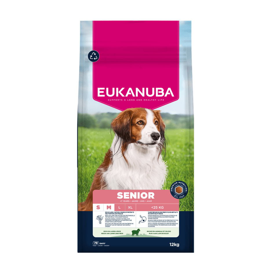 EUKANUBA droogvoer voor kleine en middelgrote senior honden, rijk aan lam en rijst 12 kg