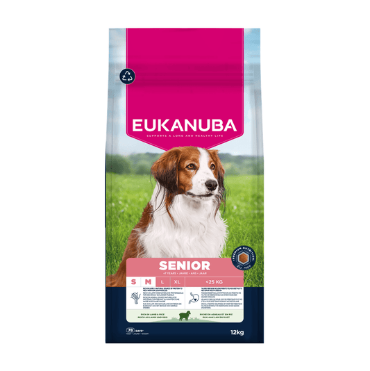 EUKANUBA droogvoer voor kleine en middelgrote senior honden, rijk aan lam en rijst 12 kg
