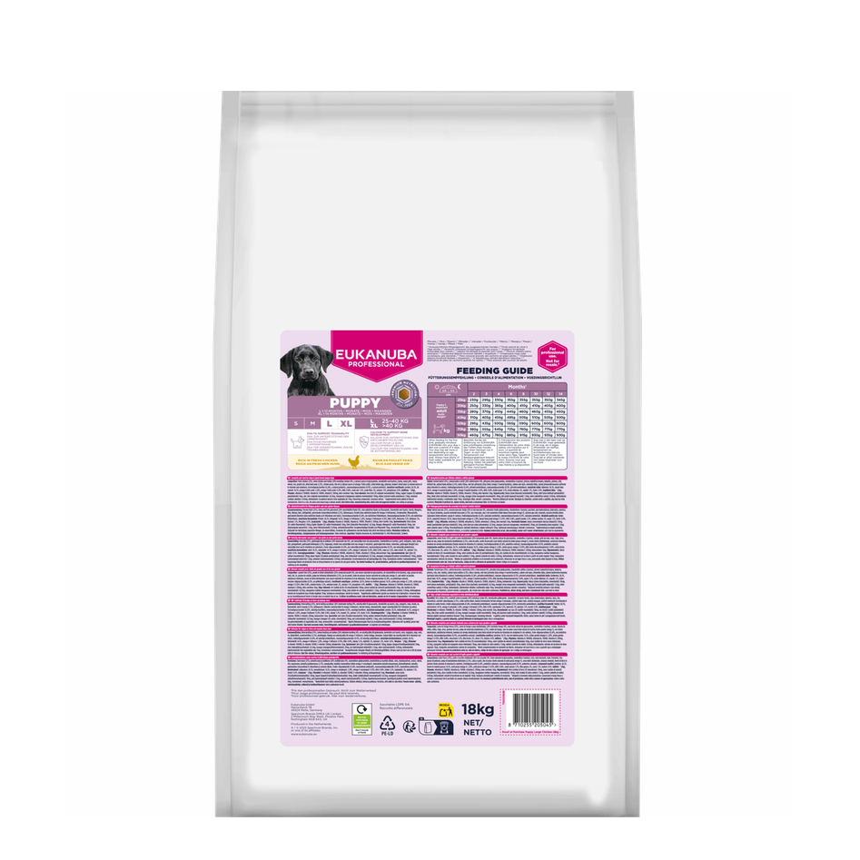 EUKANUBA droog hondenvoer voor puppy's van grote rassen, rijk aan verse kip 18 kg