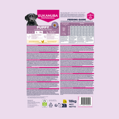 EUKANUBA droog hondenvoer voor puppy's van grote rassen, rijk aan verse kip 18 kg