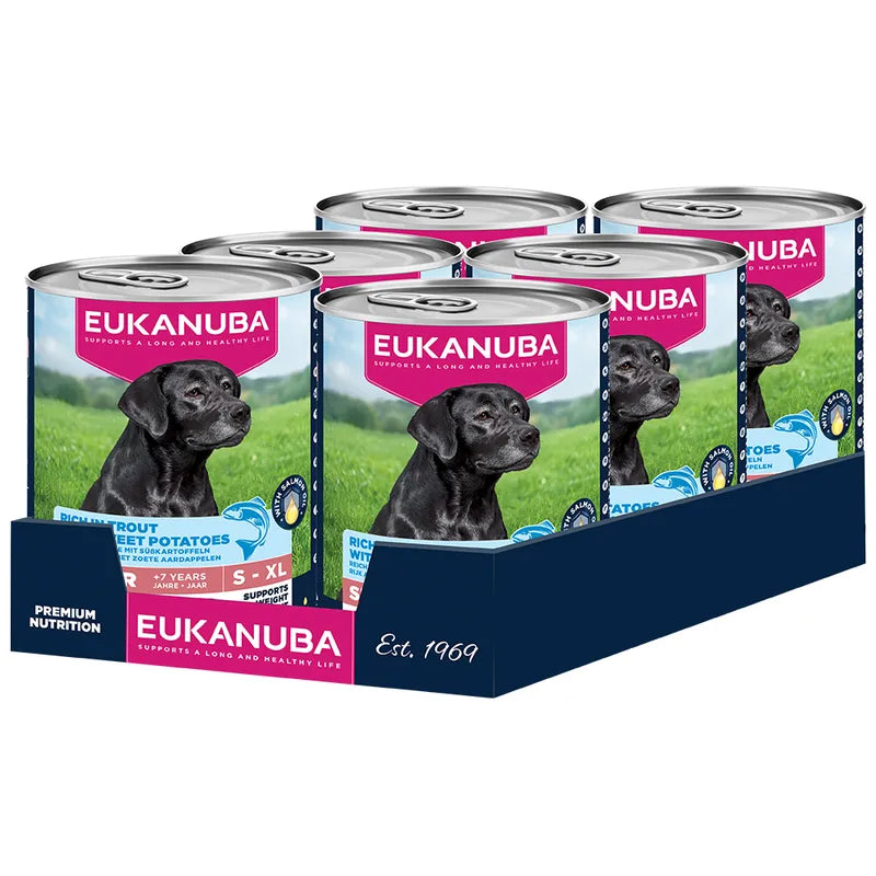 EUKANUBA natvoer voor senior honden, rijk aan forel met zoete aardappelen 400 g